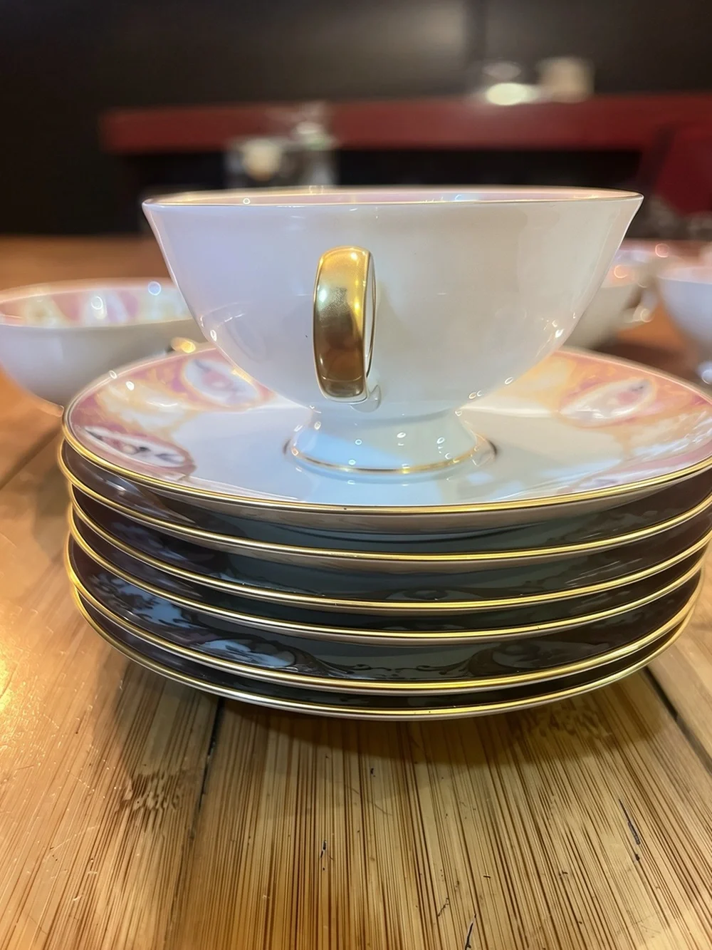 Mid-Century, 19-piece porcelain, Gold gilt tea/cake set by Kaiser, Germany